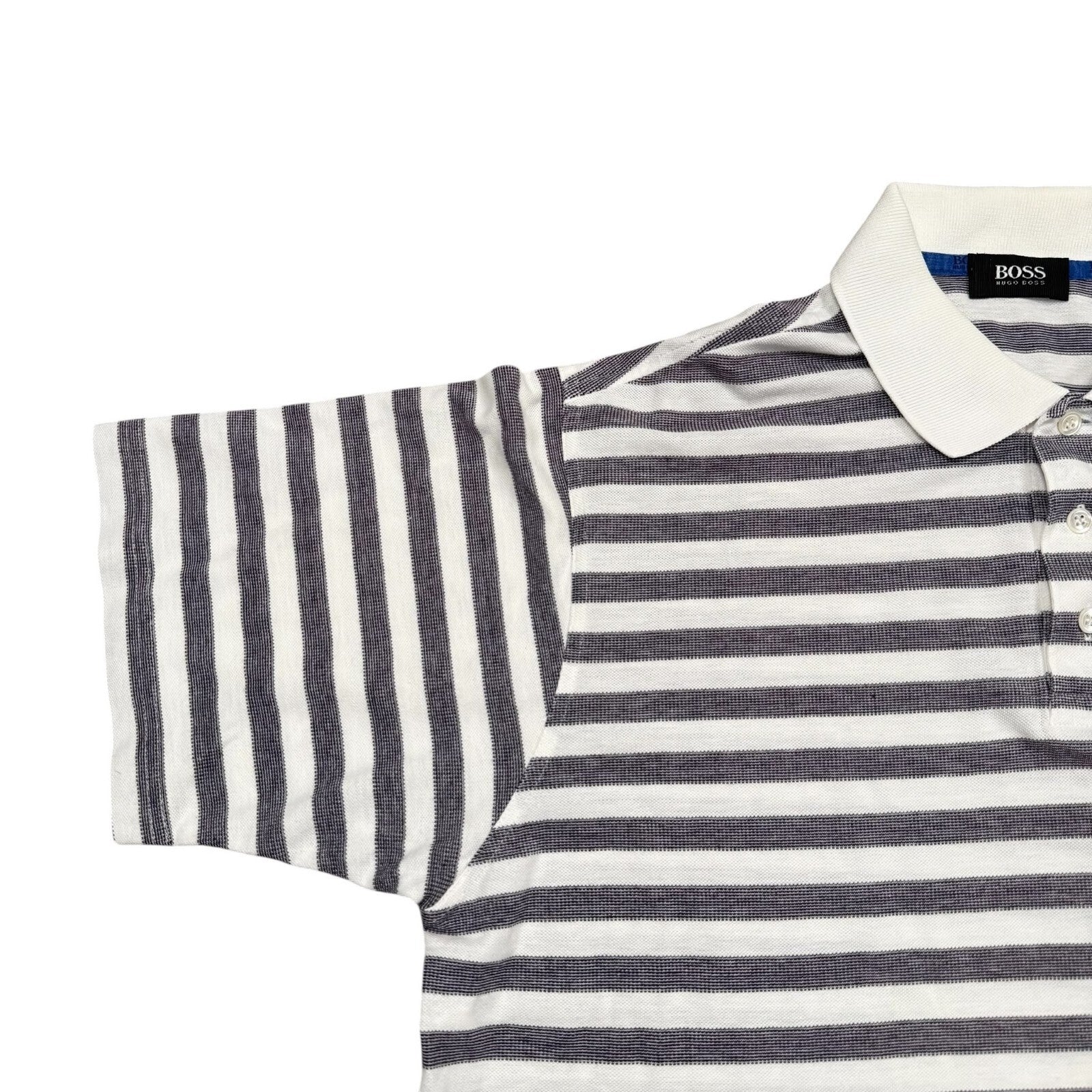 BOSS Sport Hugo Boss Vintage Polo Shirt Striped Cotton White and Grey XL
