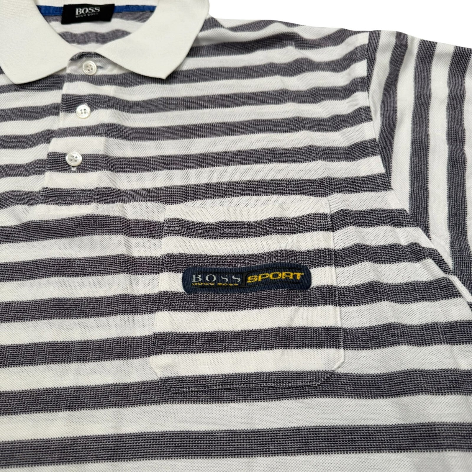 BOSS Sport Hugo Boss Vintage Polo Shirt Striped Cotton White and Grey XL