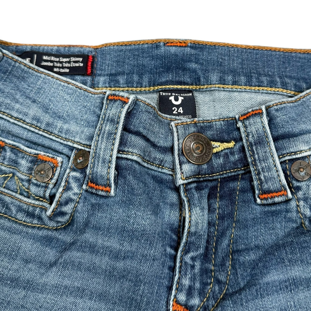 True Religion Mid Rise Super Skinny Jeans Blue Denim Size 24