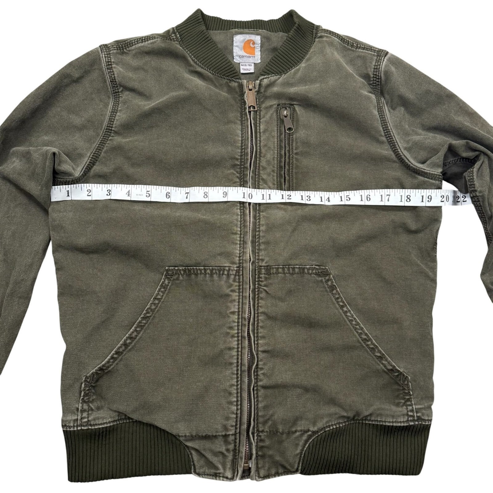 Carhartt Bomber Jacket Full Zip Up Utility Olive Green Medium 8-10