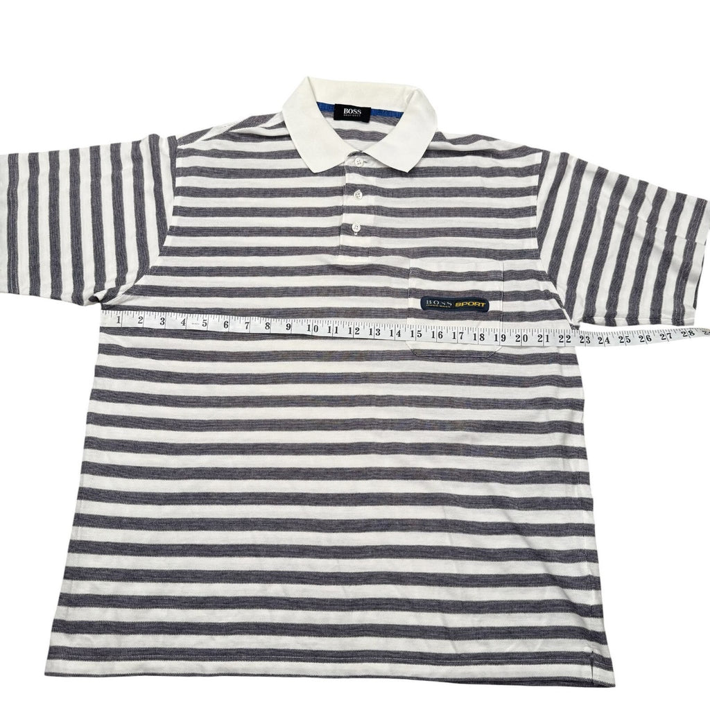 BOSS Sport Hugo Boss Vintage Polo Shirt Striped Cotton White and Grey XL