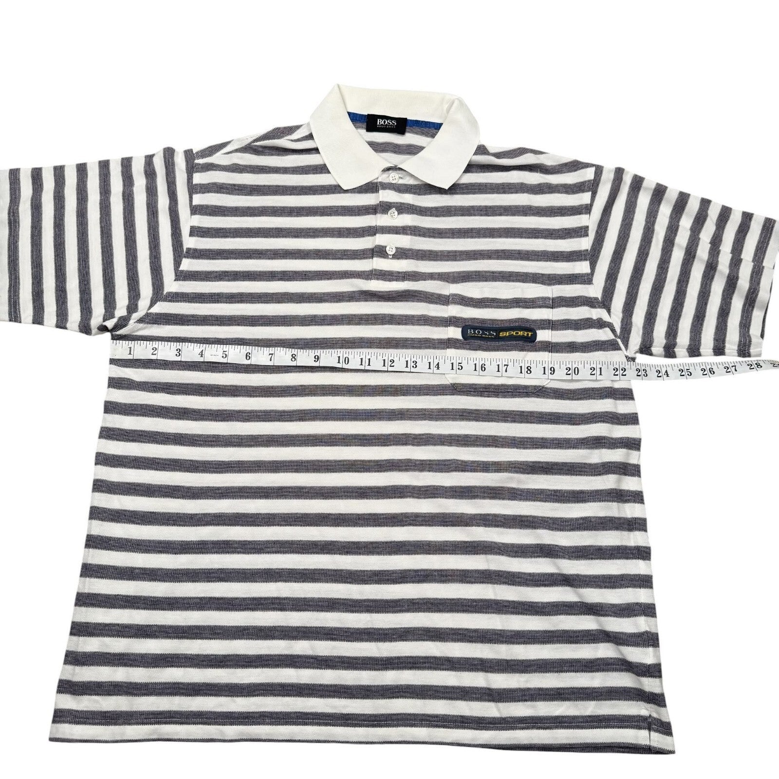 BOSS Sport Hugo Boss Vintage Polo Shirt Striped Cotton White and Grey XL