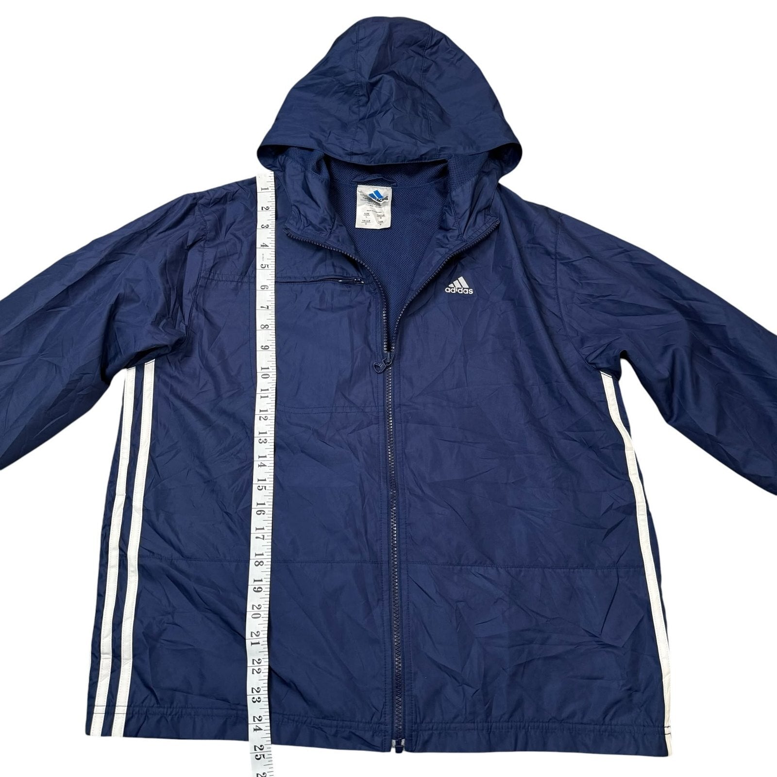 adidas Y2K Hooded Windbreaker Jacket Full Zip Up Navy Blue Large