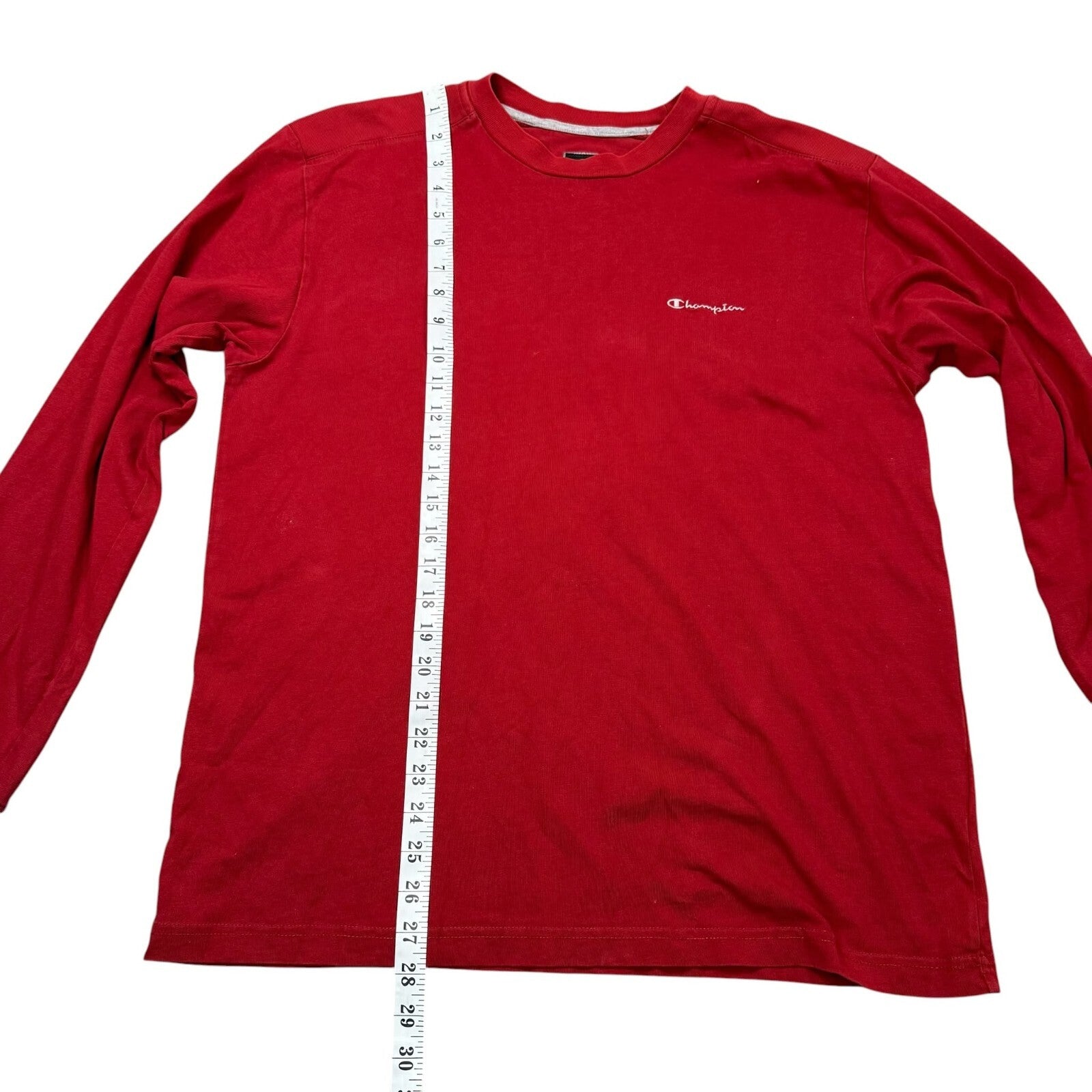 Champion Y2K T-Shirt Long Sleeve Red Cotton Casual XL