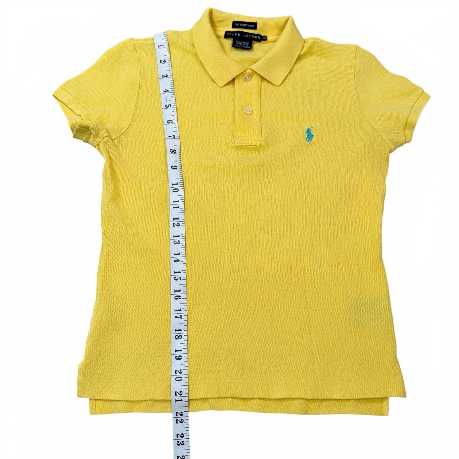 Ralph Lauren Y2K The Skinny Polo Shirt Short Sleeve Yellow Cotton Small
