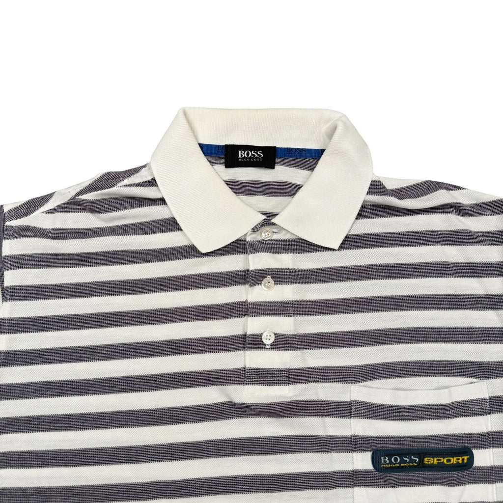 BOSS Sport Hugo Boss Vintage Polo Shirt Striped Cotton White and Grey XL