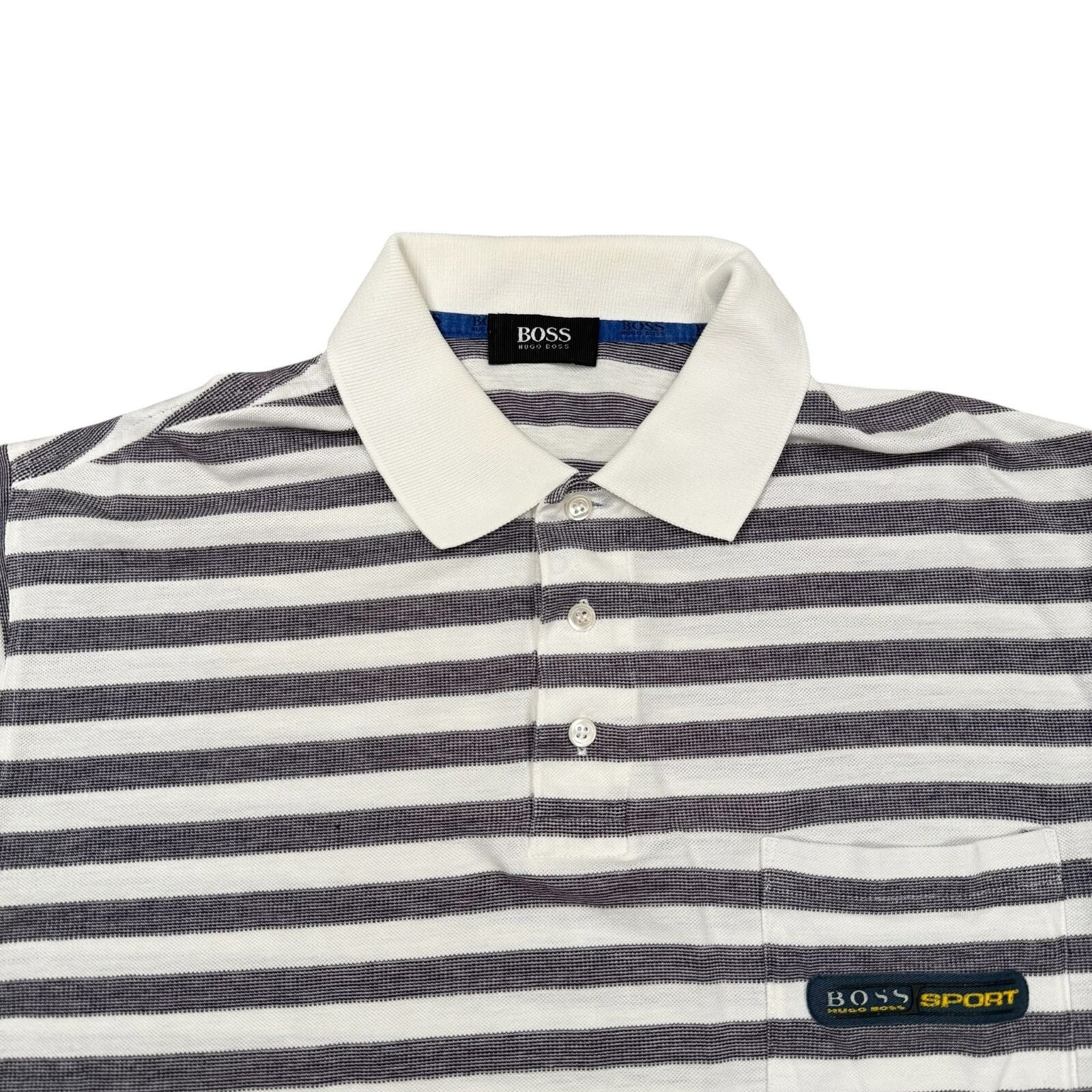BOSS Sport Hugo Boss Vintage Polo Shirt Striped Cotton White and Grey XL