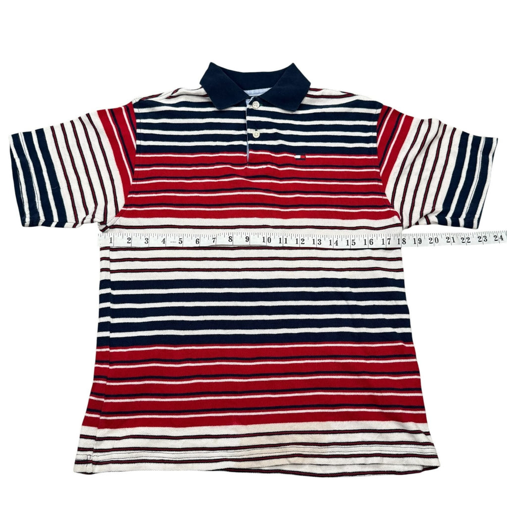 Tommy Hilfiger Vintage Y2K Polo Shirt Striped Red Navy White Medium