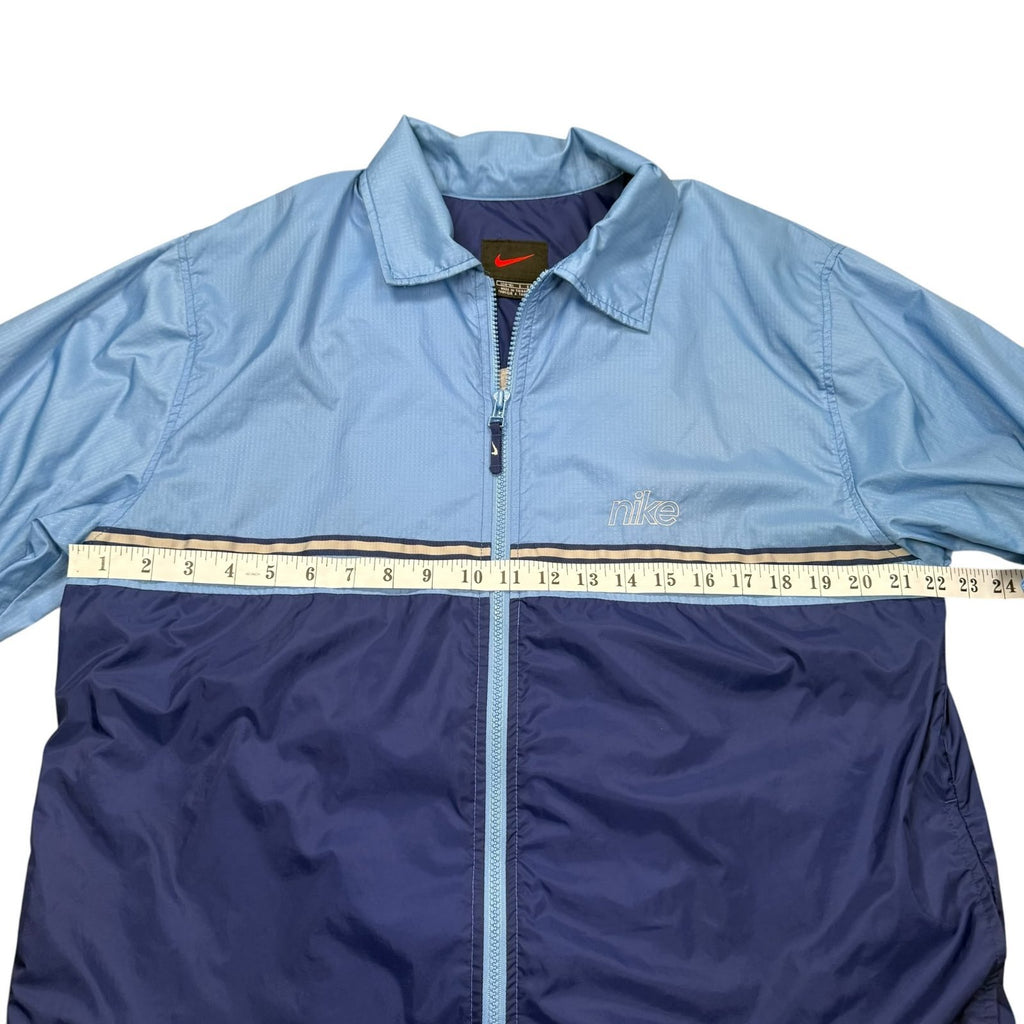 Nike Vintage Y2K Windbreaker Jacket Full Zip Up Light Blue and Navy L 14-16
