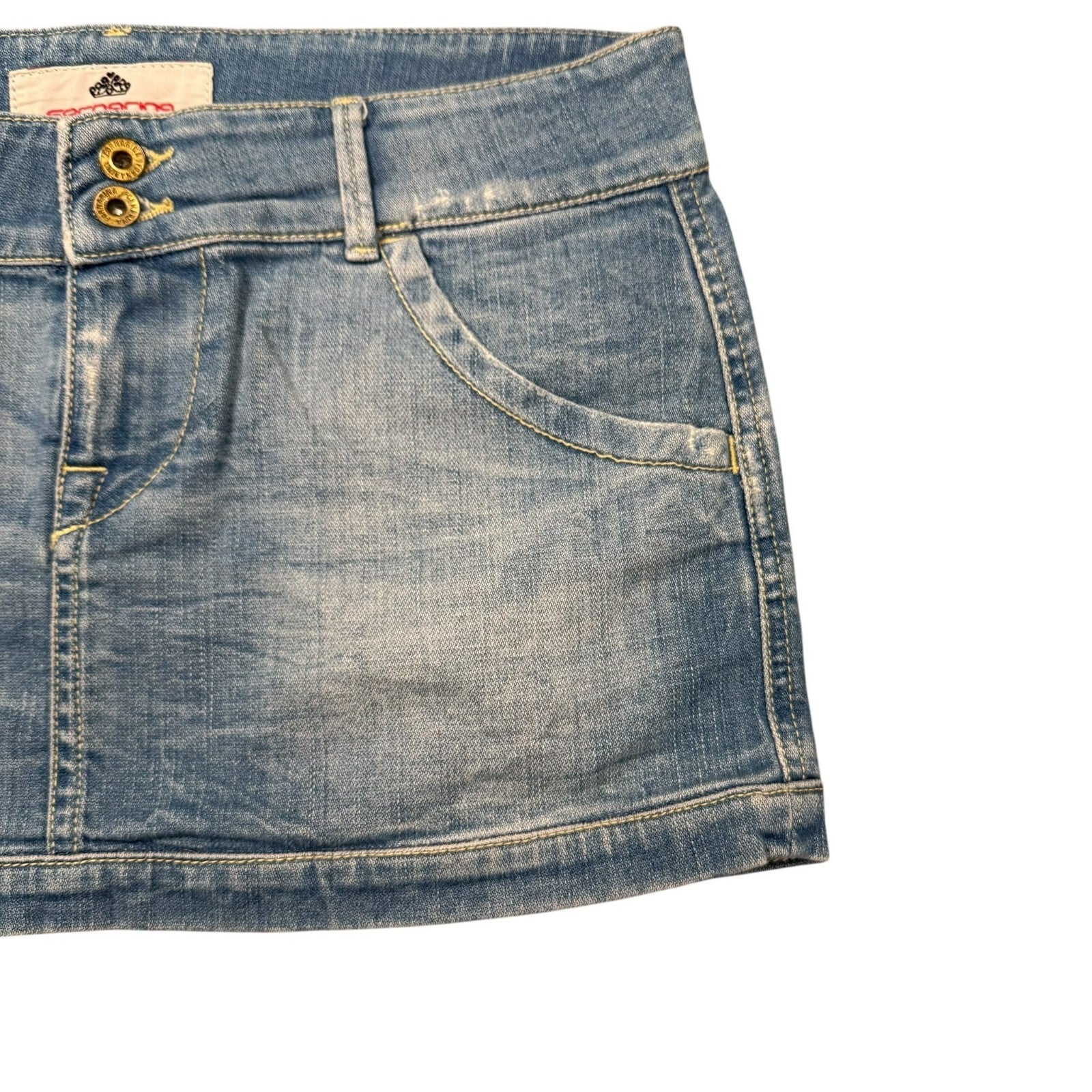 Fornarina Y2K Denim Mini Skirt Low Rise Light Wash Blue 12