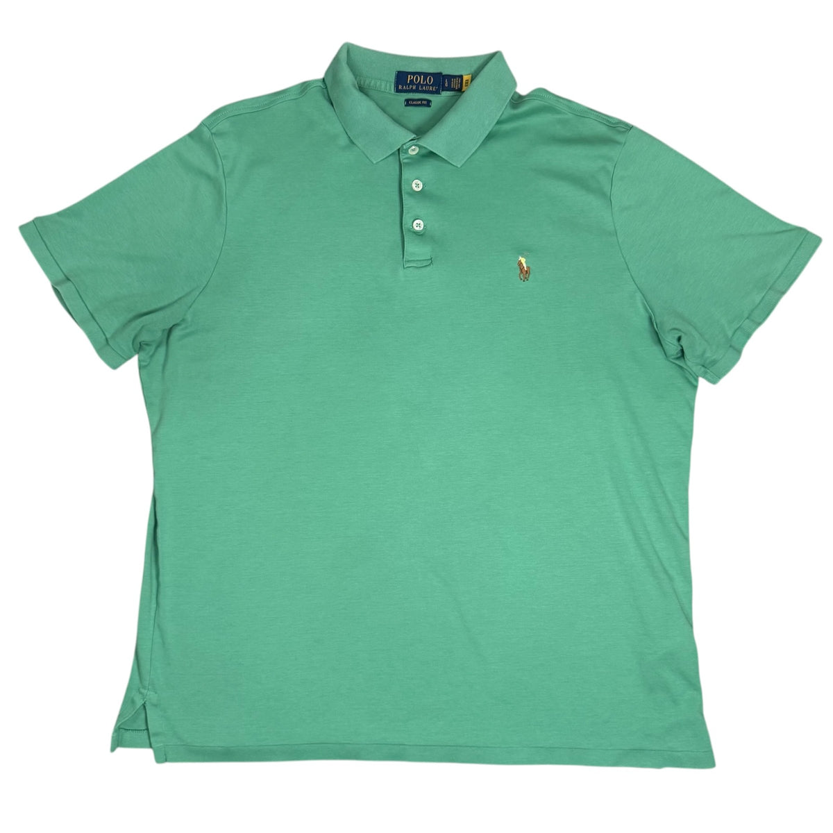 Ralph Lauren Polo Shirt Green Yellow Pony Vintage Mens Large