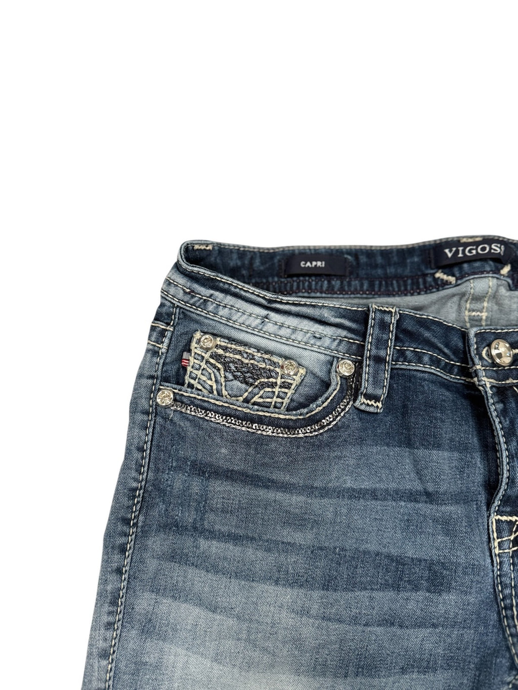 Vigoss Capri Jeans Blue Womens Size 12 Y2K Three Quarter Cropped Denim