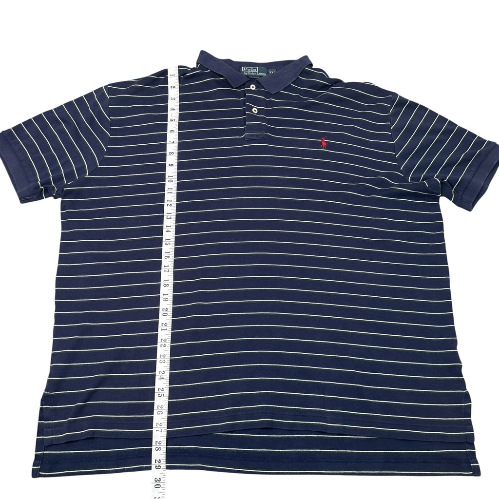 Ralph Lauren Polo Shirt Striped Navy White Short Sleeve Vintage Mens XXL