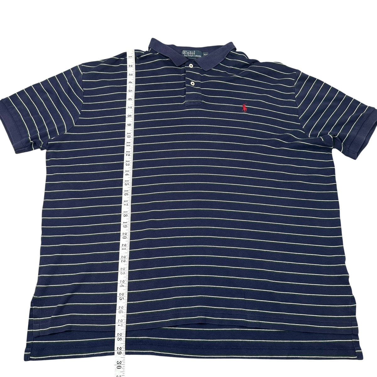Ralph Lauren Polo Shirt Striped Navy White Short Sleeve Vintage Mens XXL