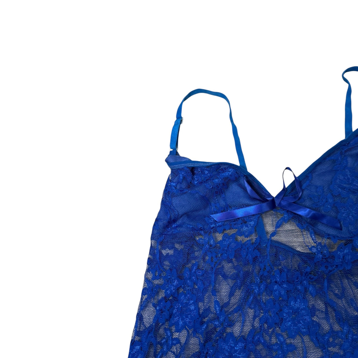 Lace Babydoll Slip Chemise Blue Sheer Vintage Y2K Womens Small