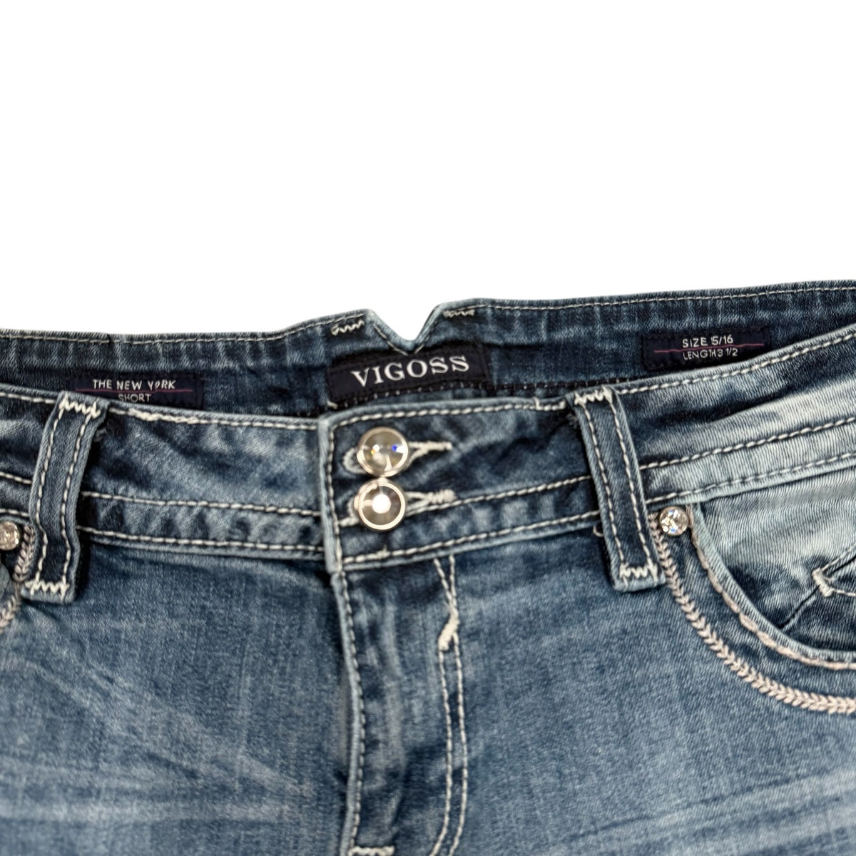 Vigoss Denim Shorts Blue Womens Size 16 Y2K Embellished Bling Pocket Hot Pants