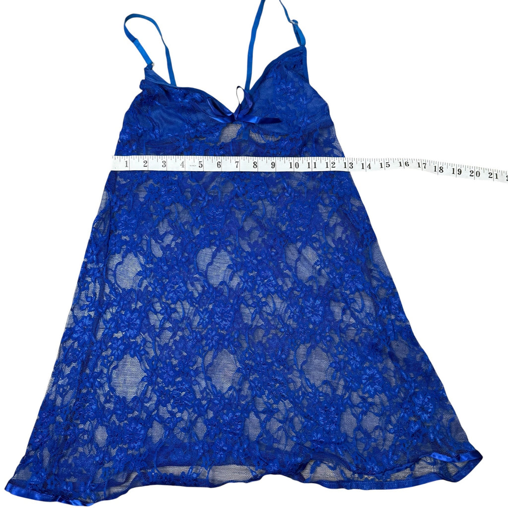 Lace Babydoll Slip Chemise Blue Sheer Vintage Y2K Womens Small