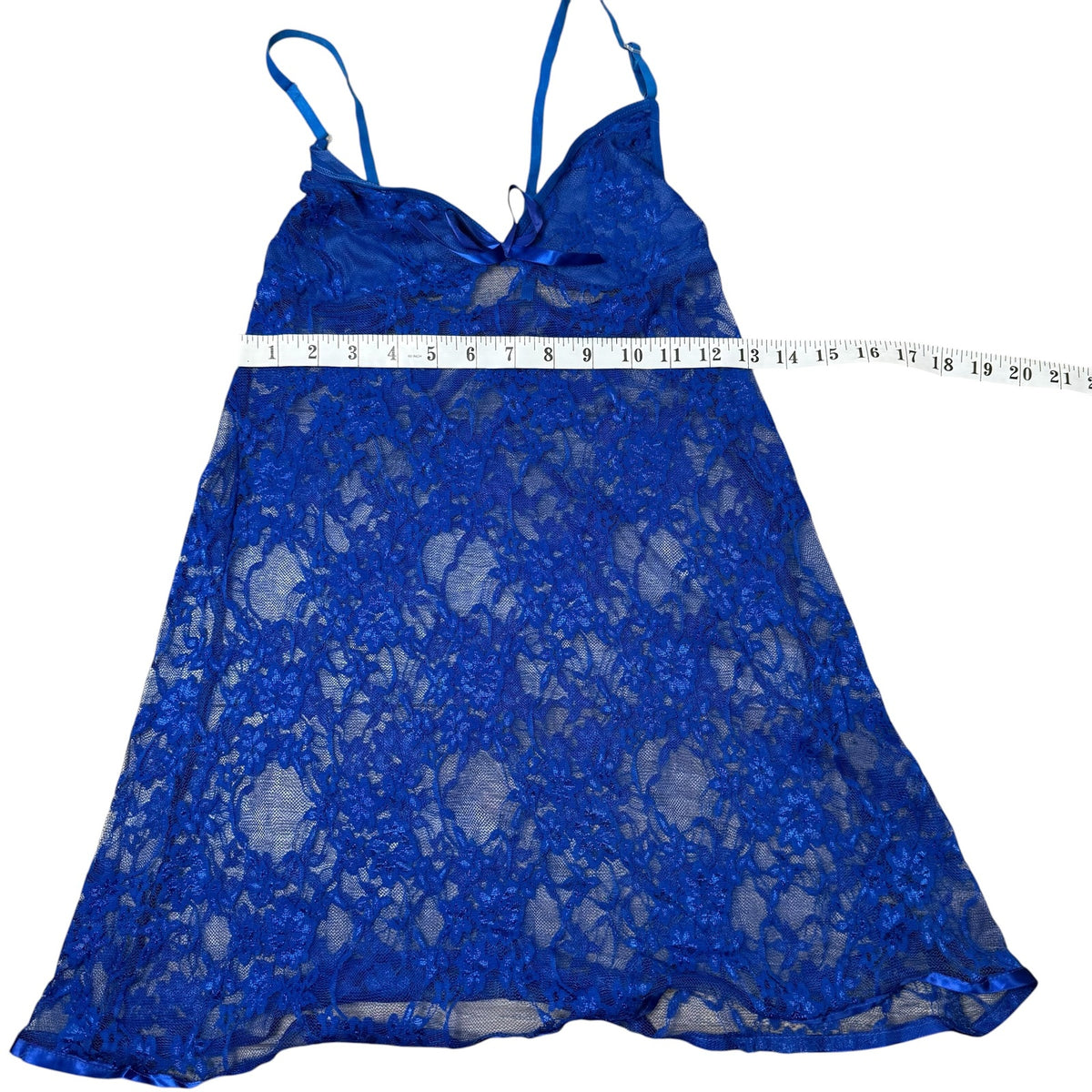 Lace Babydoll Slip Chemise Blue Sheer Vintage Y2K Womens Small