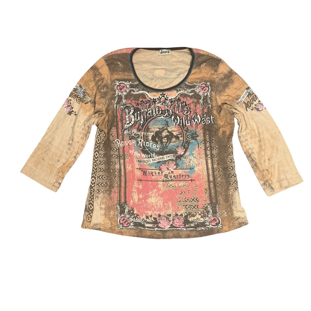 Buffalo Bills Wild West Top Sublimated Print Y2K Vintage Womens Large