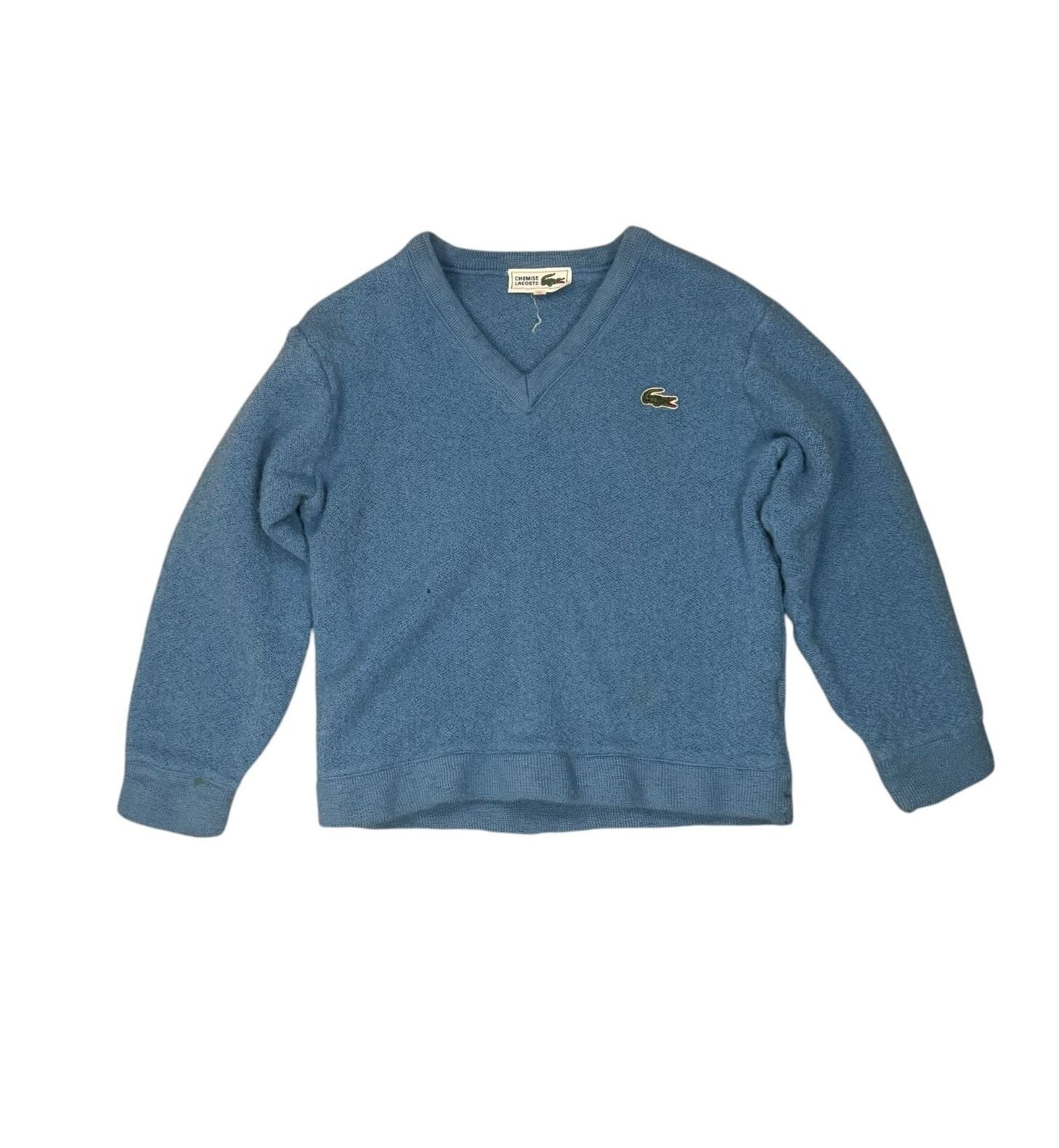 Lacoste Ch Vintage 90s V-Neck Jumper Sweater Wool Blue Small