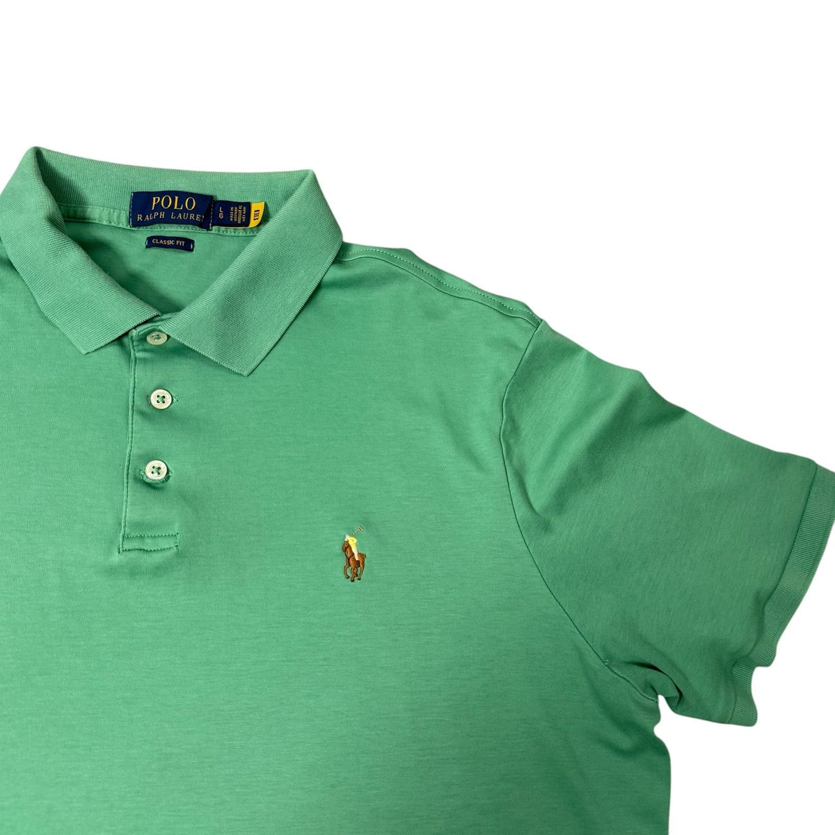 Ralph Lauren Polo Shirt Green Yellow Pony Vintage Mens Large